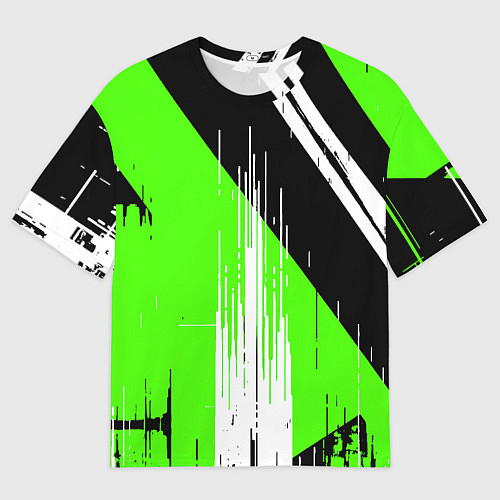 Мужская футболка оверсайз Вертикальные чёрные линии на зелёно-белом фоне / 3D-принт – фото 1