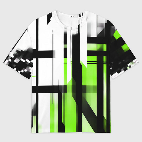 Мужская футболка оверсайз Чёрно-зелёные вертикальные и горизонтальные полосы / 3D-принт – фото 1