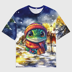 Мужская футболка оверсайз Новогодняя змейка милая