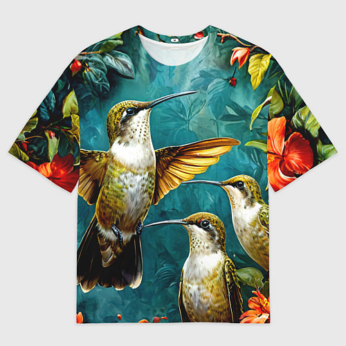 Мужская футболка оверсайз Три птички колибри / 3D-принт – фото 1