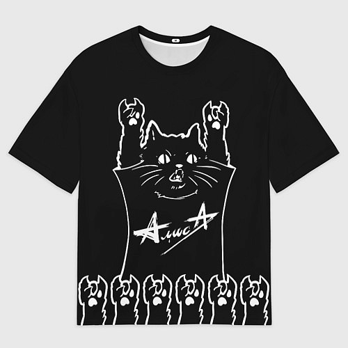Мужская футболка оверсайз Алиса - рок кот / 3D-принт – фото 1