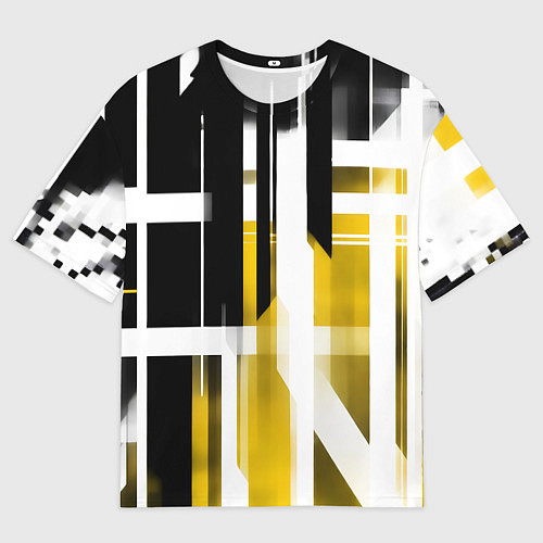 Мужская футболка оверсайз Чёрно-жёлтые вертикальные и горизонтальные полосы / 3D-принт – фото 1