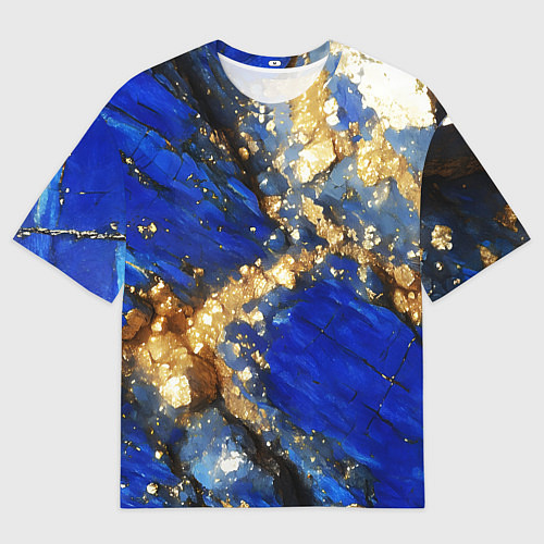 Мужская футболка оверсайз Золотой минерал в синем камне / 3D-принт – фото 1