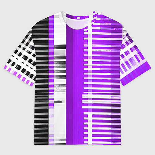 Мужская футболка оверсайз Белые полосы на чёрно-фиолетовом фоне / 3D-принт – фото 1
