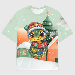 Футболка оверсайз мужская Новогодняя змейка в шарфике, цвет: 3D-принт
