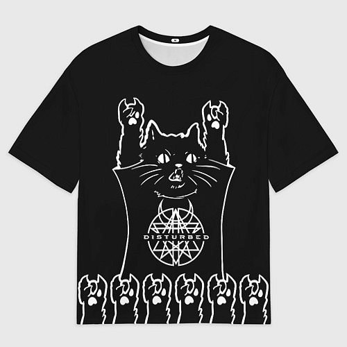 Мужская футболка оверсайз Disturbed: cat rock / 3D-принт – фото 1