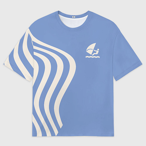 Мужская футболка оверсайз Парусник и волны на голубом / 3D-принт – фото 1