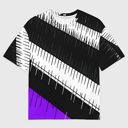 Футболка оверсайз мужская Диагональные чёрно-белые полосы на фиолетовом фоне, цвет: 3D-принт