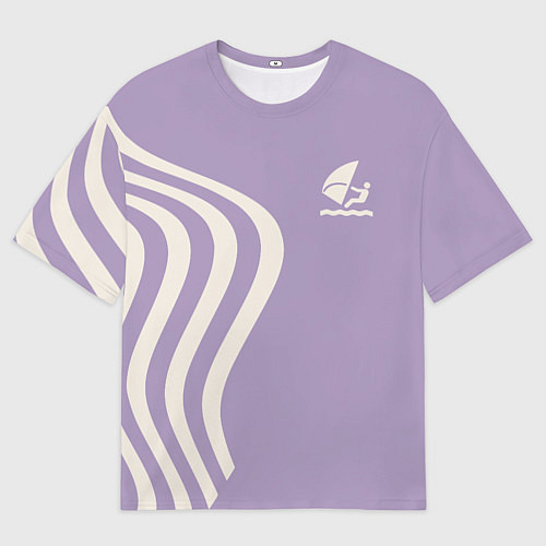 Мужская футболка оверсайз Парусник и волны на сиреневом / 3D-принт – фото 1
