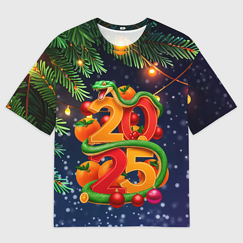 Мужская футболка оверсайз Змея и мандарины 2025 / 3D-принт – фото 1