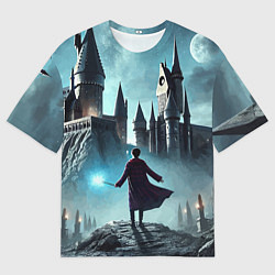 Мужская футболка оверсайз Гарри Поттер перед Хогвартсом - нейроарт фантазия