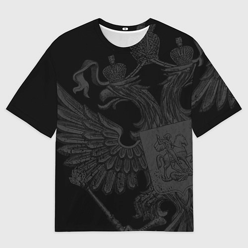 Мужская футболка оверсайз Герб России - черный минимализм / 3D-принт – фото 1