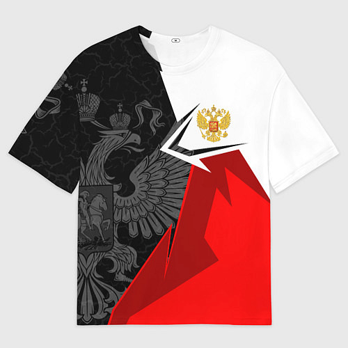 Мужская футболка оверсайз Герб России - красно-белый / 3D-принт – фото 1