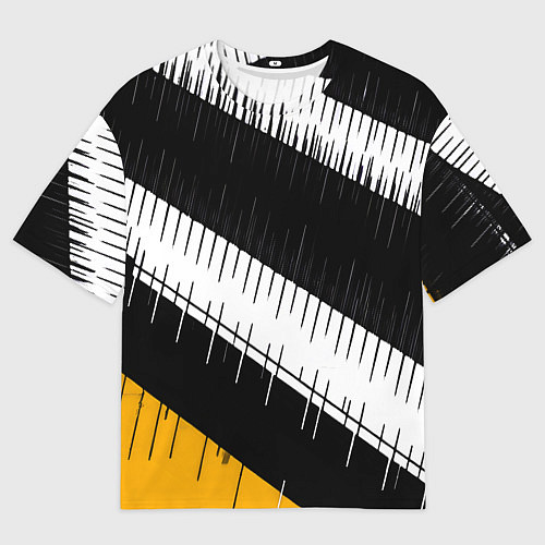 Мужская футболка оверсайз Диагональные чёрно-белые полосы на жёлтом фоне / 3D-принт – фото 1