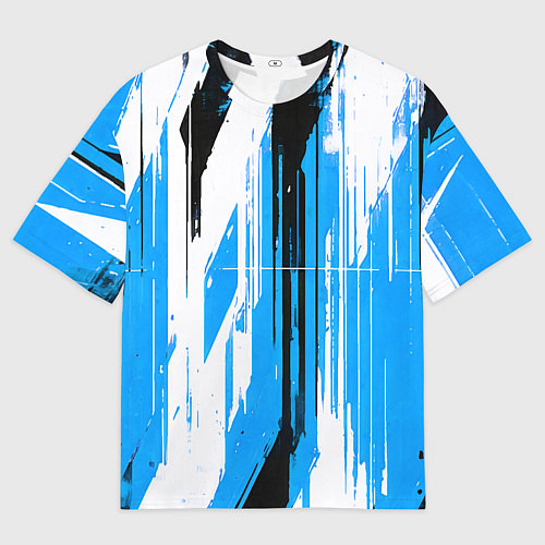 Мужская футболка оверсайз Вертикальные чёрно-белые линии на синем фоне / 3D-принт – фото 1