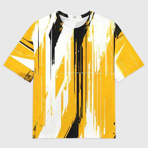 Мужская футболка оверсайз Вертикальные чёрно-белые линии на жёлтом фоне / 3D-принт – фото 1