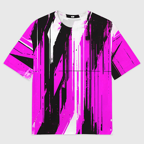 Мужская футболка оверсайз Вертикальные чёрно-белые линии на розовом фоне / 3D-принт – фото 1