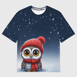 Футболка оверсайз мужская Сова в шапке и шарфике, цвет: 3D-принт