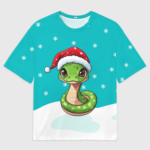Мужская футболка оверсайз Змейка в новогодней шапочке / 3D-принт – фото 1