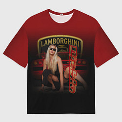 Мужская футболка оверсайз Девушка и Lamborghini
