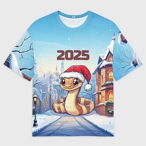 Мужская футболка оверсайз Довольная новогодняя змейка 2025 / 3D-принт – фото 1
