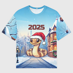 Футболка оверсайз мужская Довольная новогодняя змейка 2025, цвет: 3D-принт
