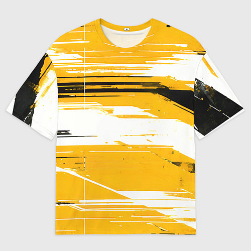 Мужская футболка оверсайз Горизонтальные чёрно-белые линии на жёлтом фоне / 3D-принт – фото 1
