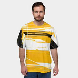 Футболка оверсайз мужская Горизонтальные чёрно-белые линии на жёлтом фоне, цвет: 3D-принт — фото 2