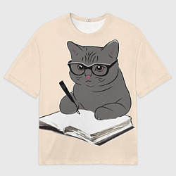 Мужская футболка оверсайз Психолог кот