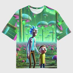 Футболка оверсайз мужская Рик и Морти в фантастическом неоновом грибном лесу, цвет: 3D-принт