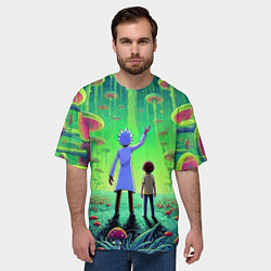Футболка оверсайз мужская Рик и Морти в лесу гигантских грибов - неоновое св, цвет: 3D-принт — фото 2