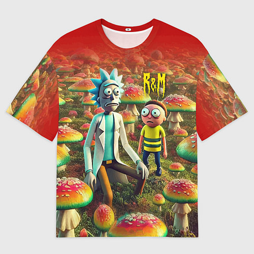 Мужская футболка оверсайз Рик и Морти заблудились в мухоморном поле / 3D-принт – фото 1