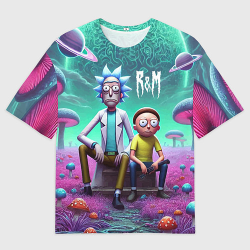 Мужская футболка оверсайз Рик и Морту на сказочной грибной планете - нейроар / 3D-принт – фото 1