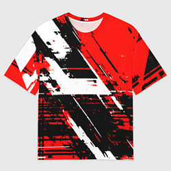 Футболка оверсайз мужская Diagonal black and white stripes on a red backgrou, цвет: 3D-принт