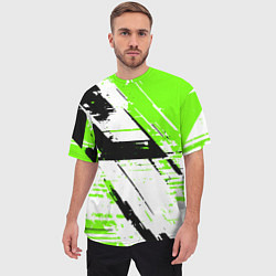 Футболка оверсайз мужская Diagonal black and green stripes on a white backgr, цвет: 3D-принт — фото 2