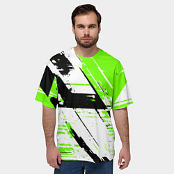 Футболка оверсайз мужская Diagonal black and green stripes on a white backgr, цвет: 3D-принт — фото 2