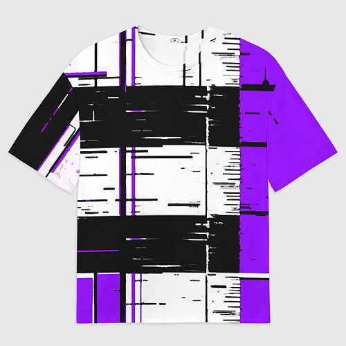 Мужская футболка оверсайз Чёрные и фиолетовые полосы на белом фоне / 3D-принт – фото 1