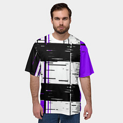 Футболка оверсайз мужская Чёрные и фиолетовые полосы на белом фоне, цвет: 3D-принт — фото 2