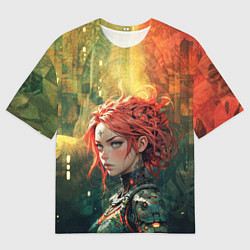 Мужская футболка оверсайз Рыжая футуристичная воительница
