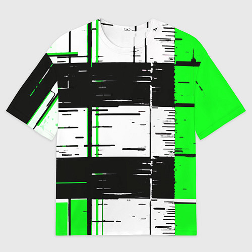 Мужская футболка оверсайз Зелёные и чёрные полосы на белом фоне / 3D-принт – фото 1