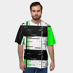 Футболка оверсайз мужская Зелёные и чёрные полосы на белом фоне, цвет: 3D-принт — фото 2