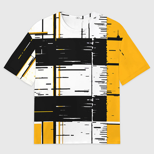 Мужская футболка оверсайз Жёлтые и чёрные полосы на белом фоне / 3D-принт – фото 1