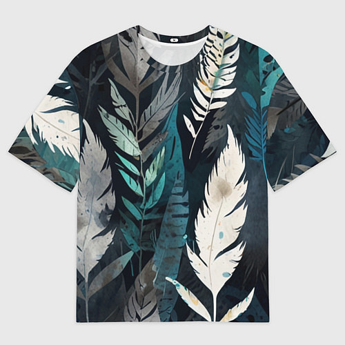 Мужская футболка оверсайз Перья и листья / 3D-принт – фото 1