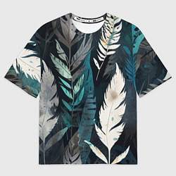Футболка оверсайз мужская Перья и листья, цвет: 3D-принт