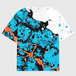Футболка оверсайз мужская Оранжево-голубая абстракция на белом фоне, цвет: 3D-принт