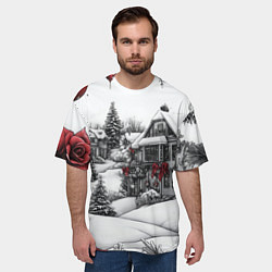 Футболка оверсайз мужская Бело-красное новогоднее настроение, цвет: 3D-принт — фото 2