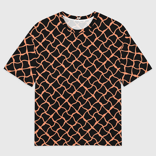 Мужская футболка оверсайз Чёрно-коралловый искажённые полосы / 3D-принт – фото 1