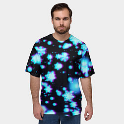 Футболка оверсайз мужская Неоновые снежинки глитч, цвет: 3D-принт — фото 2