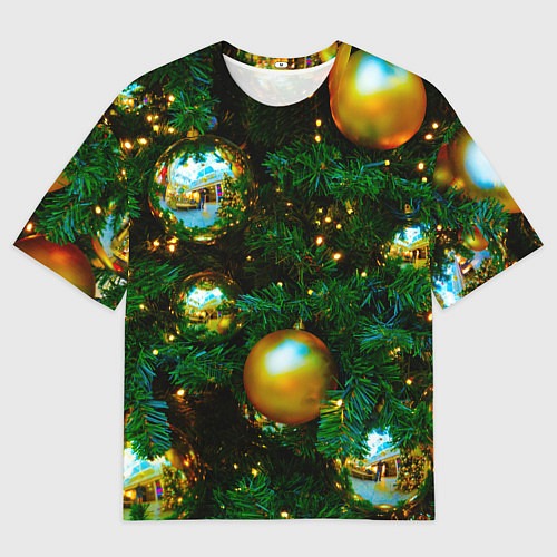 Мужская футболка оверсайз Новогодние украшения на ветках / 3D-принт – фото 1