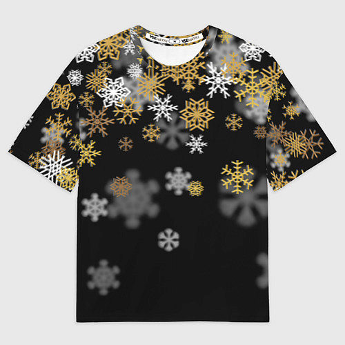 Мужская футболка оверсайз Снежинки объемные золотистые / 3D-принт – фото 1